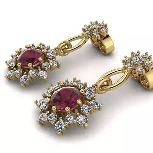 3d-model earrings pendant with ruby stone and diamonds