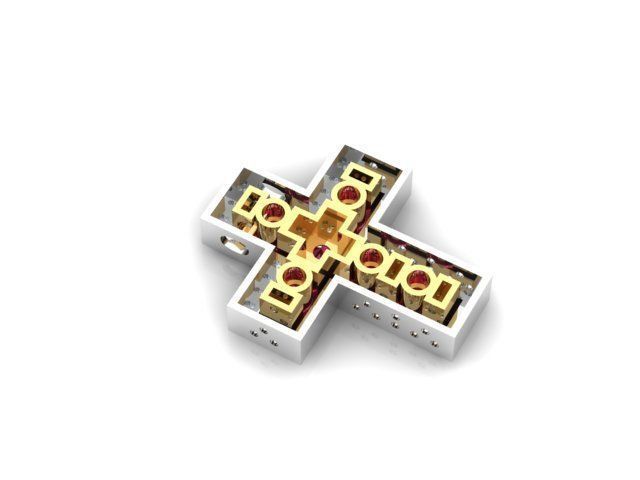 Cross with rubies and diamonds 3D print model_2