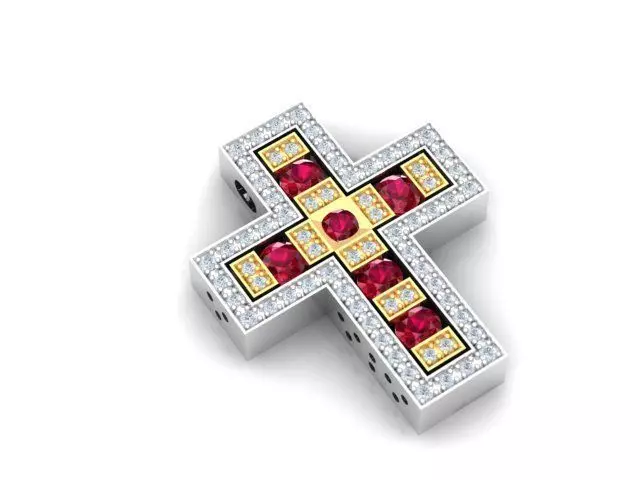 Cross with rubies and diamonds 3D print model_0
