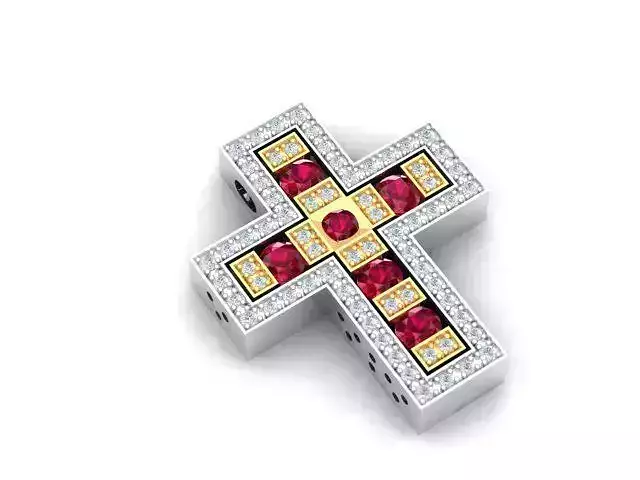 Cross with rubies and diamonds 3D print model