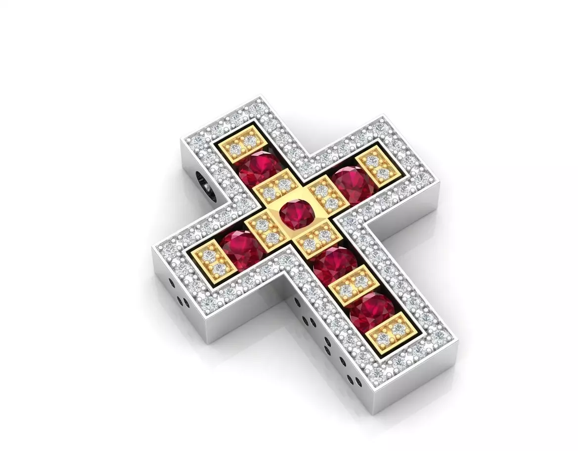 Cross with rubies and diamonds 3D print model