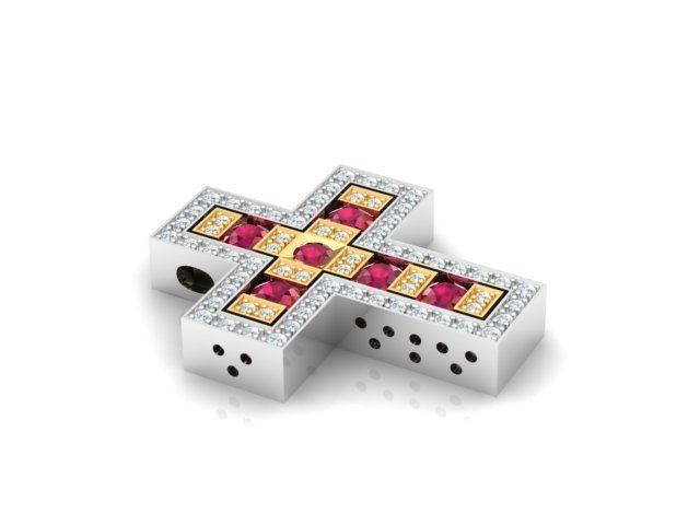 Cross with rubies and diamonds 3D print model_1