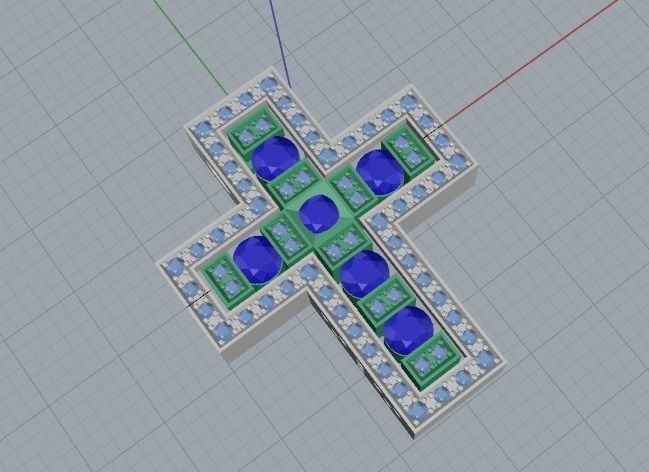 Cross with rubies and diamonds 3D print model_8