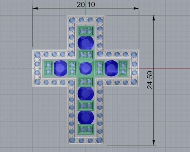 Cross with rubies and diamonds 3D print model_5