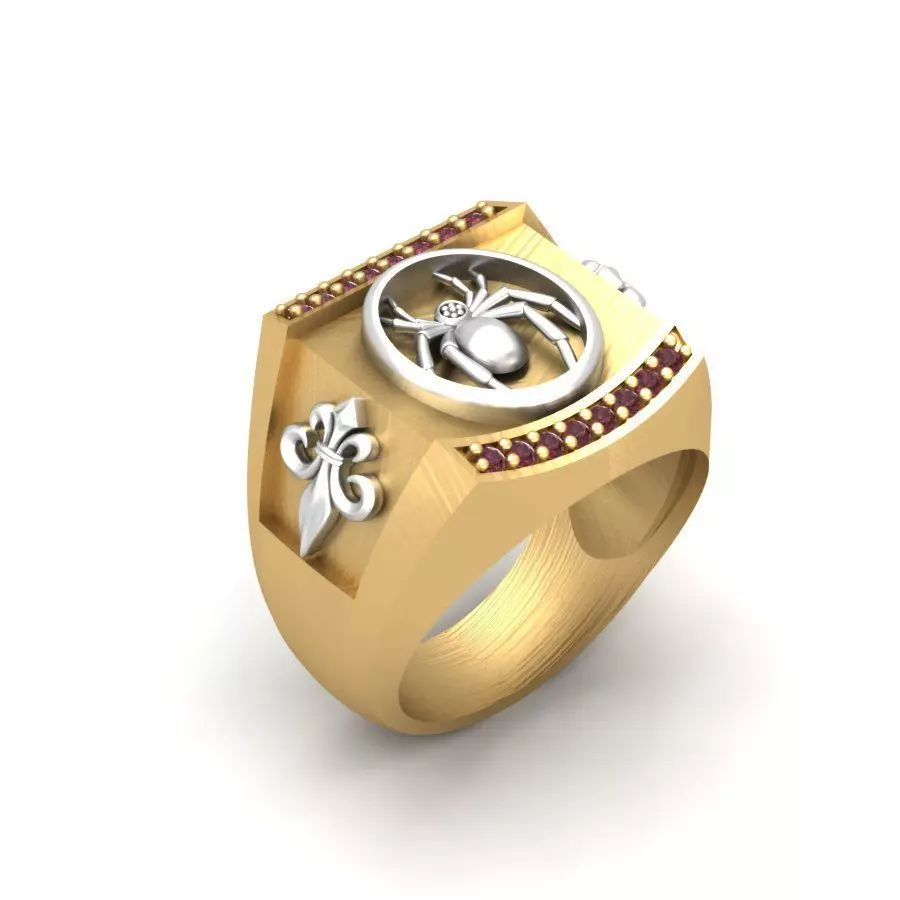 3d-model ring rose gold with ruby stones 3D print model_0