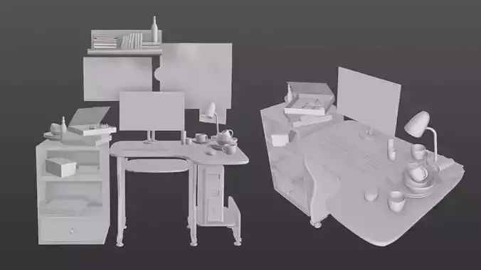 computer desk Free low-poly 3D model