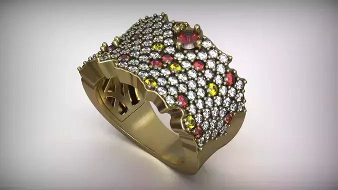 Colored Gemstone Luxury Diamond Ring 3D print model