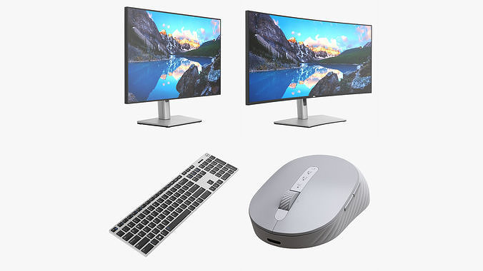 Dell LCD monitor 24 38 inch keyboard wireless mouse 3D Model Collection