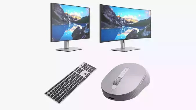 Dell LCD monitor 24 38 inch keyboard wireless mouse 3D Model Collection