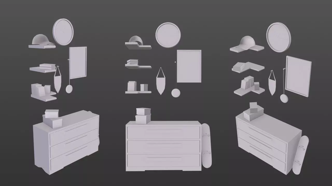 nightstand set of furniture Free low-poly 3D model_0