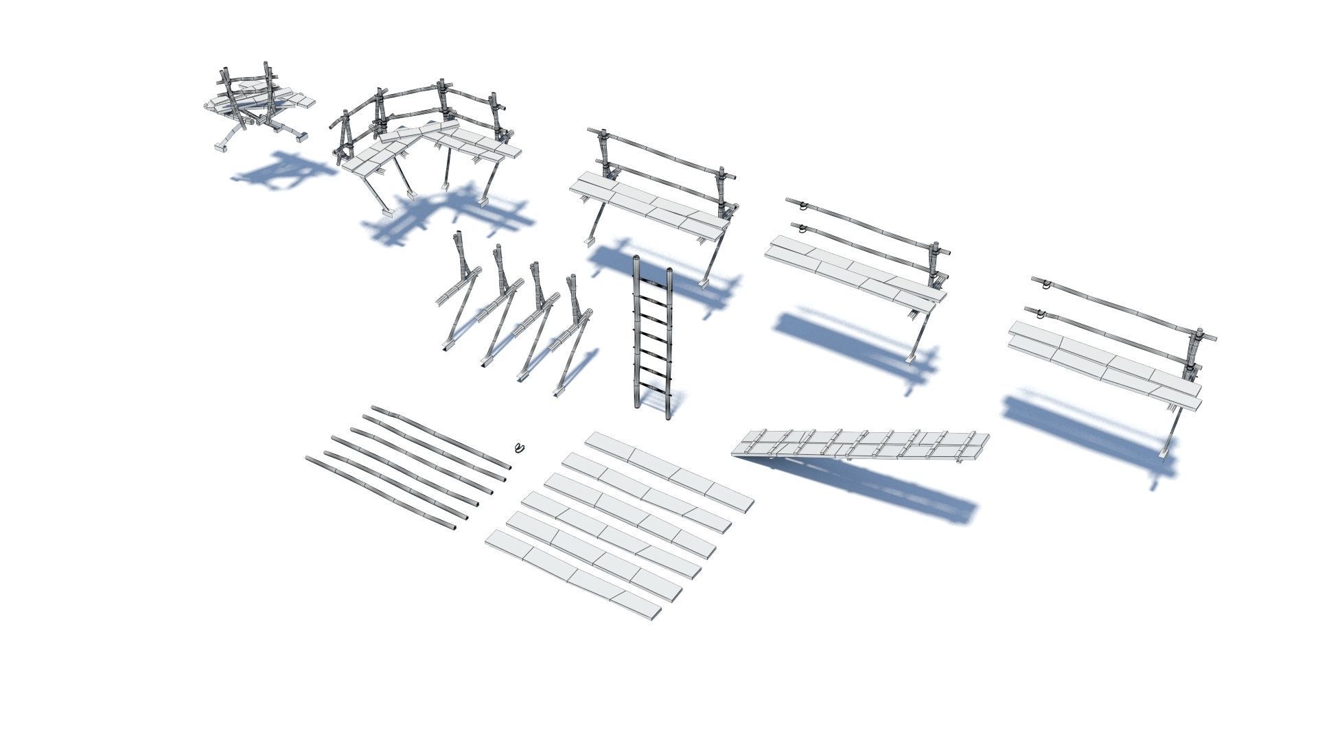 Modular medieval wooden scaffolding Low-poly 3D model_30