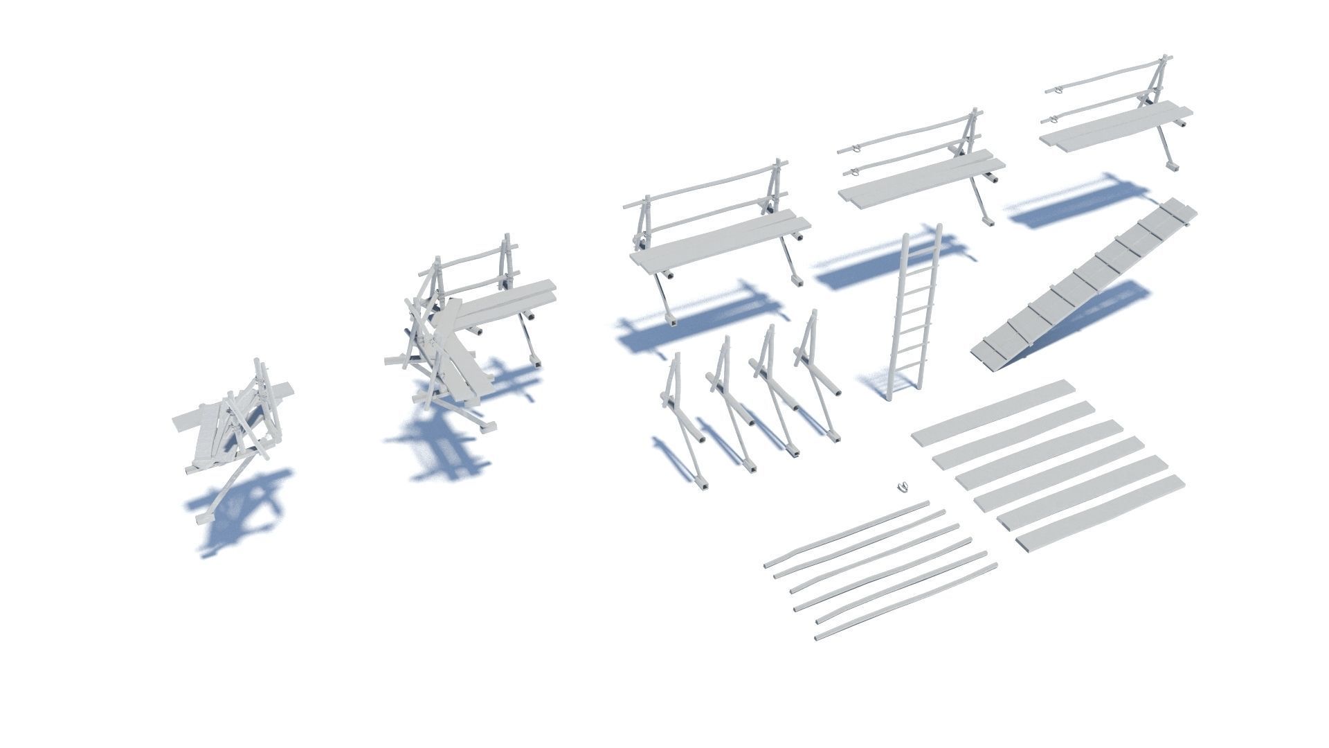 Modular medieval wooden scaffolding Low-poly 3D model_38