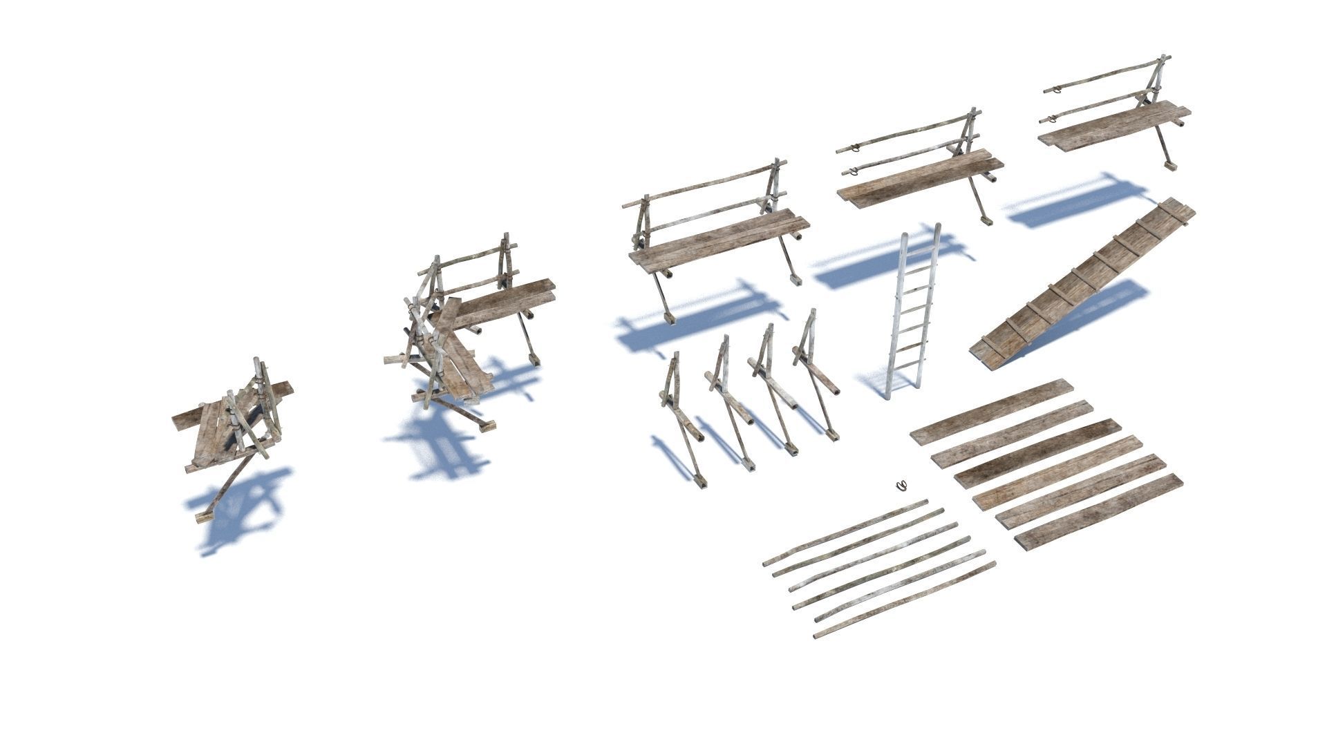 Modular medieval wooden scaffolding Low-poly 3D model_1