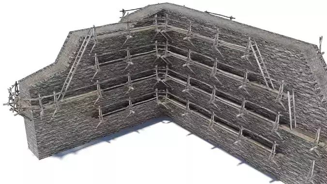 Modular medieval wooden scaffolding Low-poly 3D model