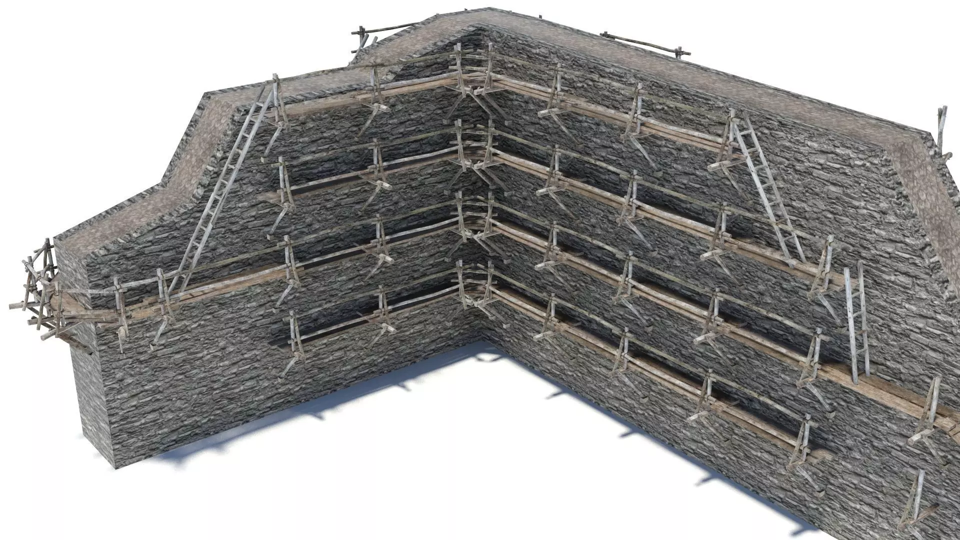 Modular medieval wooden scaffolding Low-poly 3D model_0