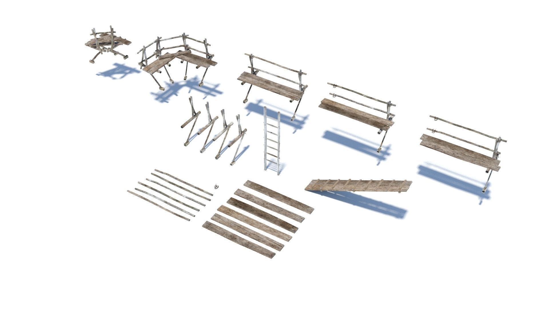 Modular medieval wooden scaffolding Low-poly 3D model_6