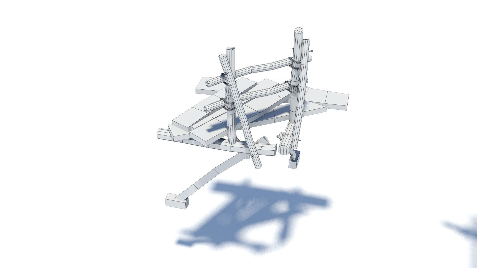 Modular medieval wooden scaffolding Low-poly 3D model_37