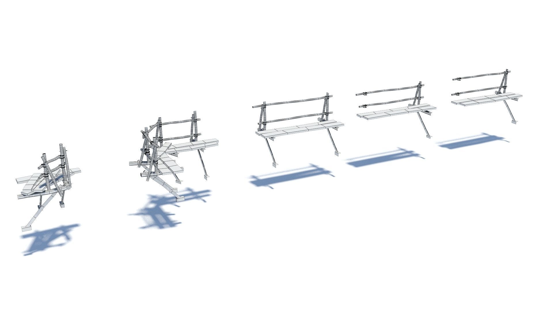 Modular medieval wooden scaffolding Low-poly 3D model_33