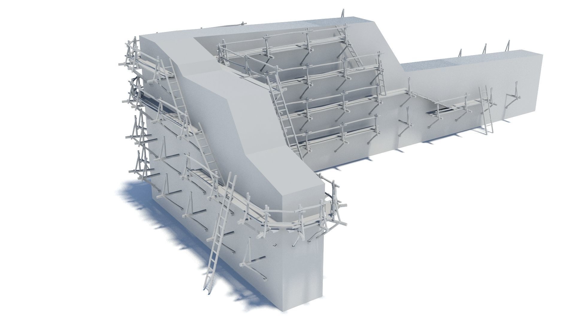 Modular medieval wooden scaffolding Low-poly 3D model_49