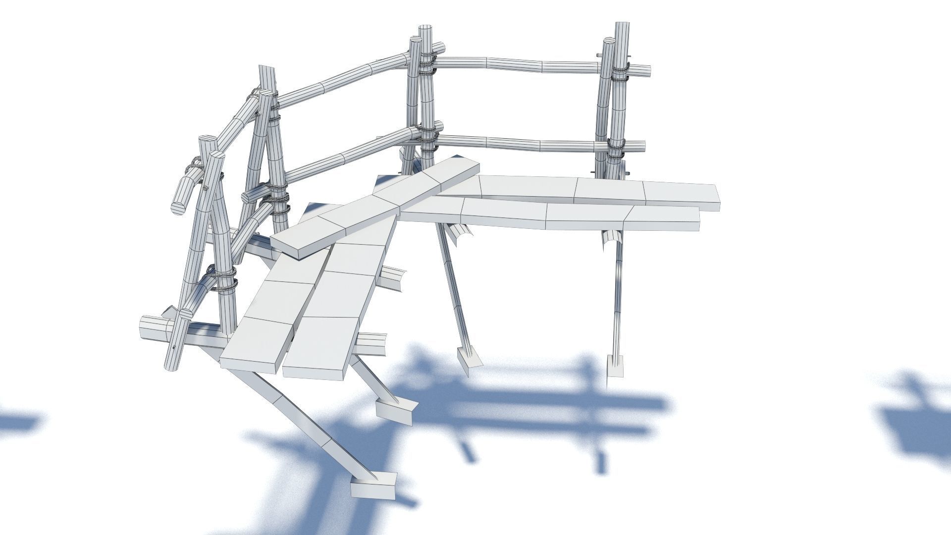 Modular medieval wooden scaffolding Low-poly 3D model_36