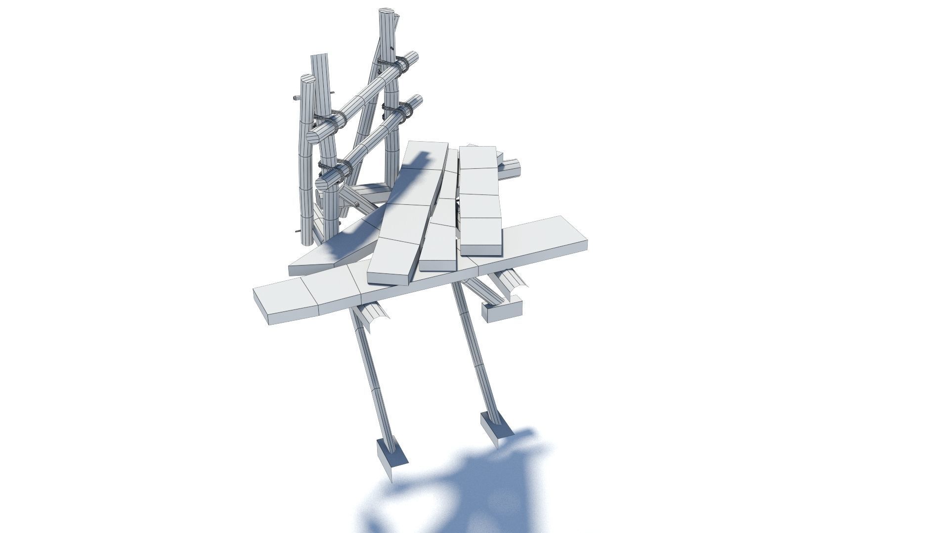 Modular medieval wooden scaffolding Low-poly 3D model_21