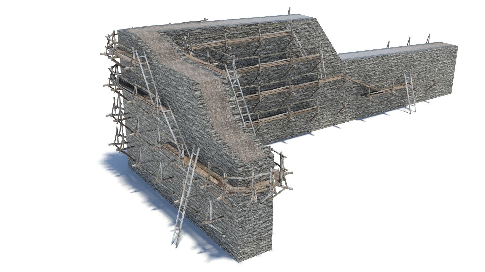 Modular medieval wooden scaffolding Low-poly 3D model_3