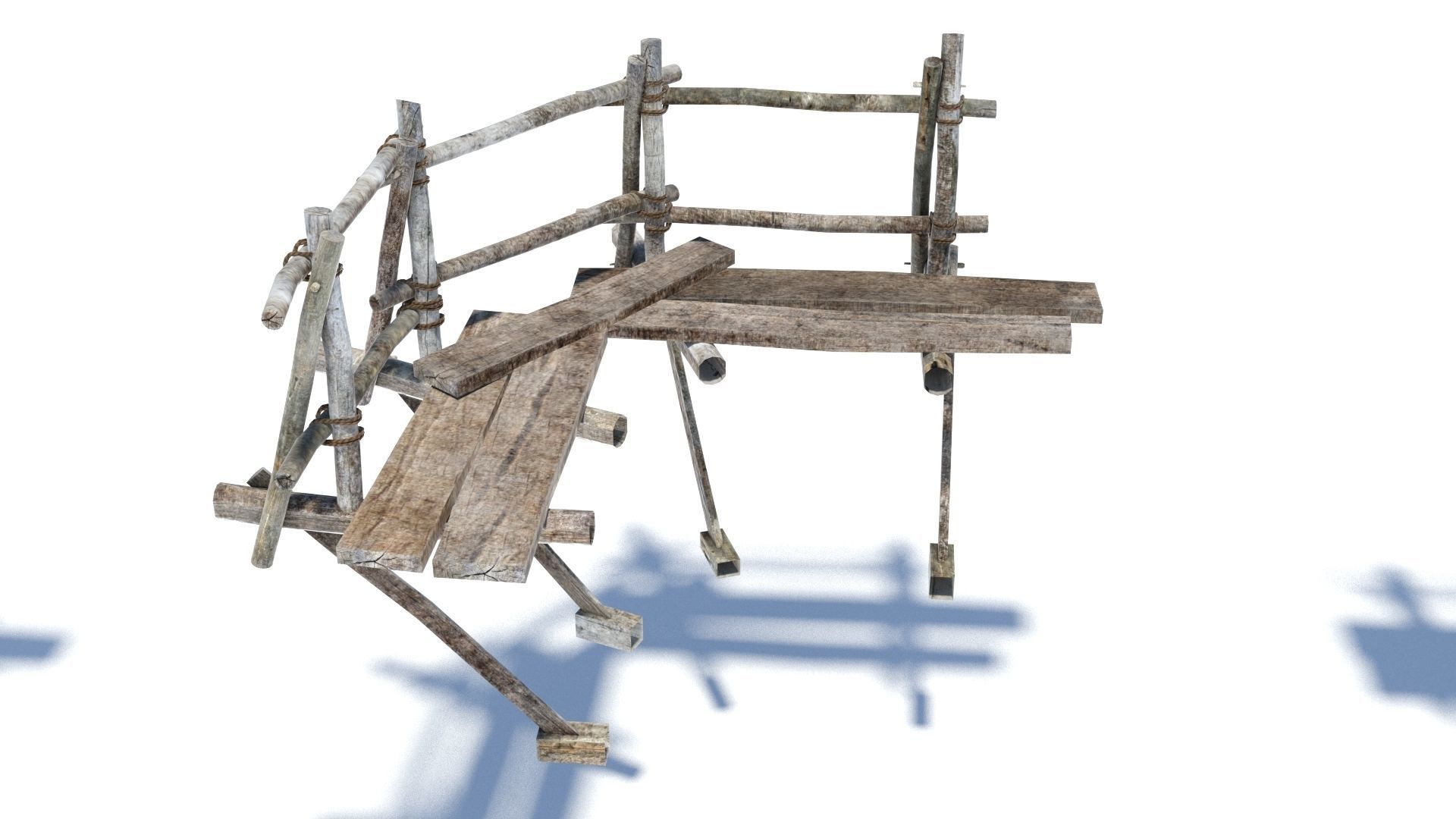 Modular medieval wooden scaffolding Low-poly 3D model_19