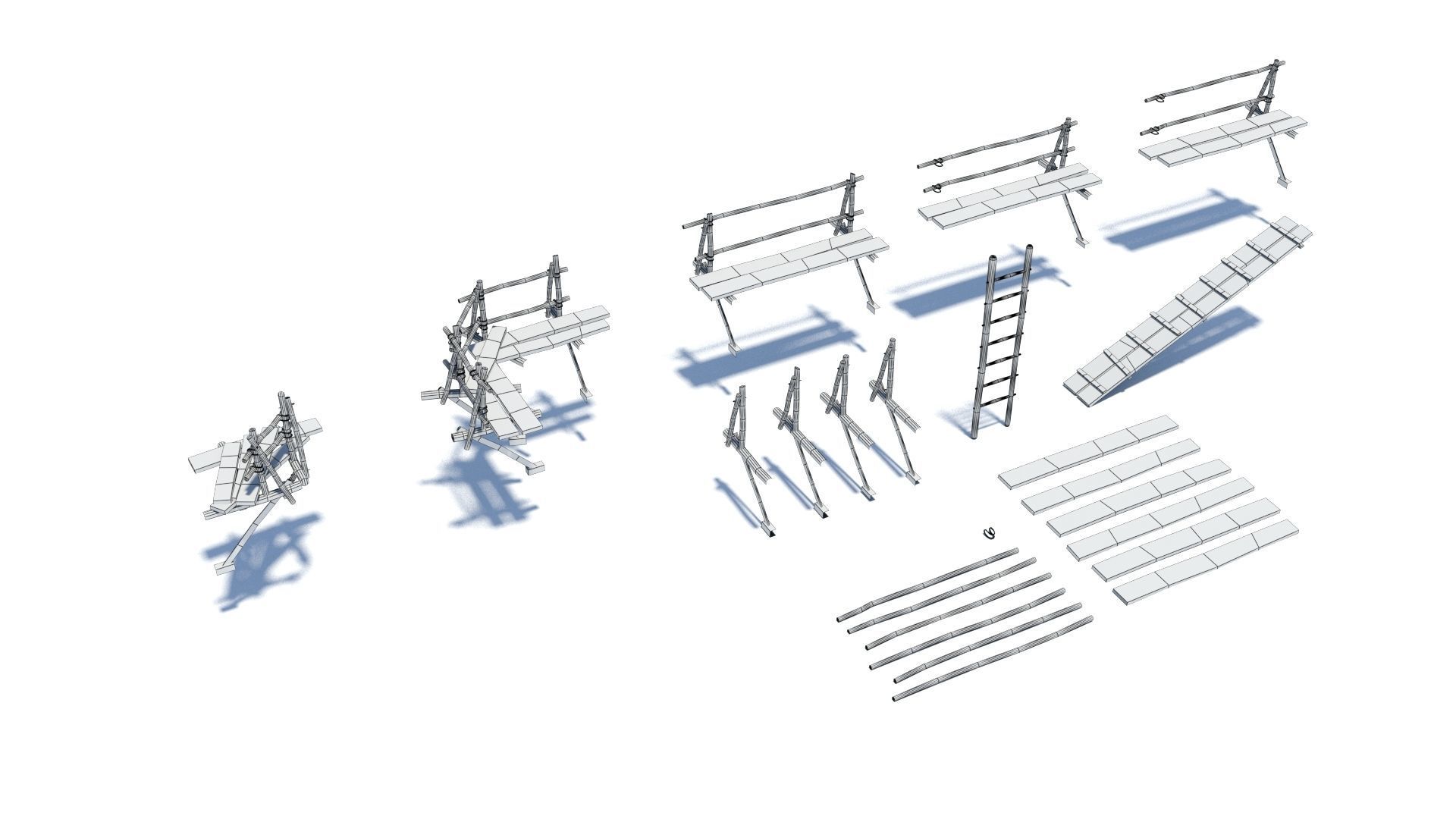 Modular medieval wooden scaffolding Low-poly 3D model_2