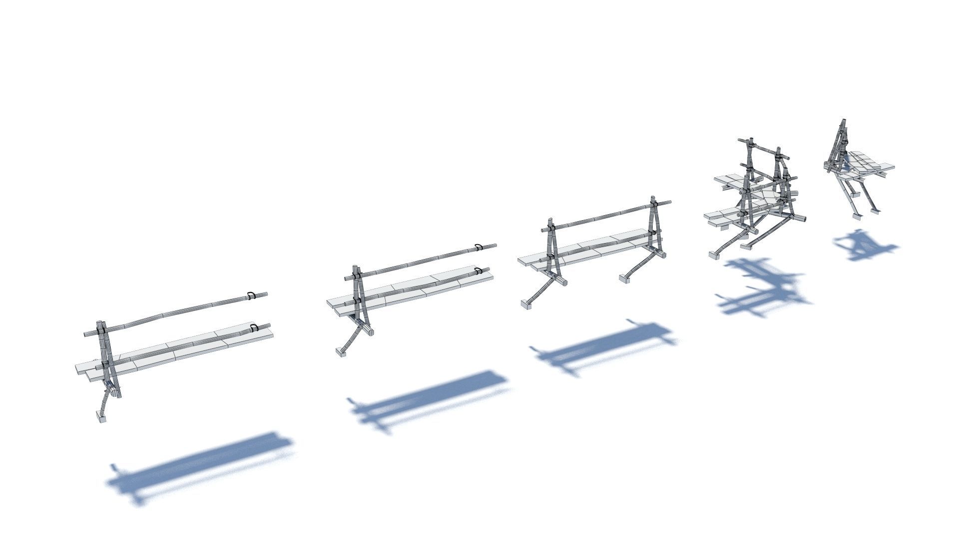 Modular medieval wooden scaffolding Low-poly 3D model_34