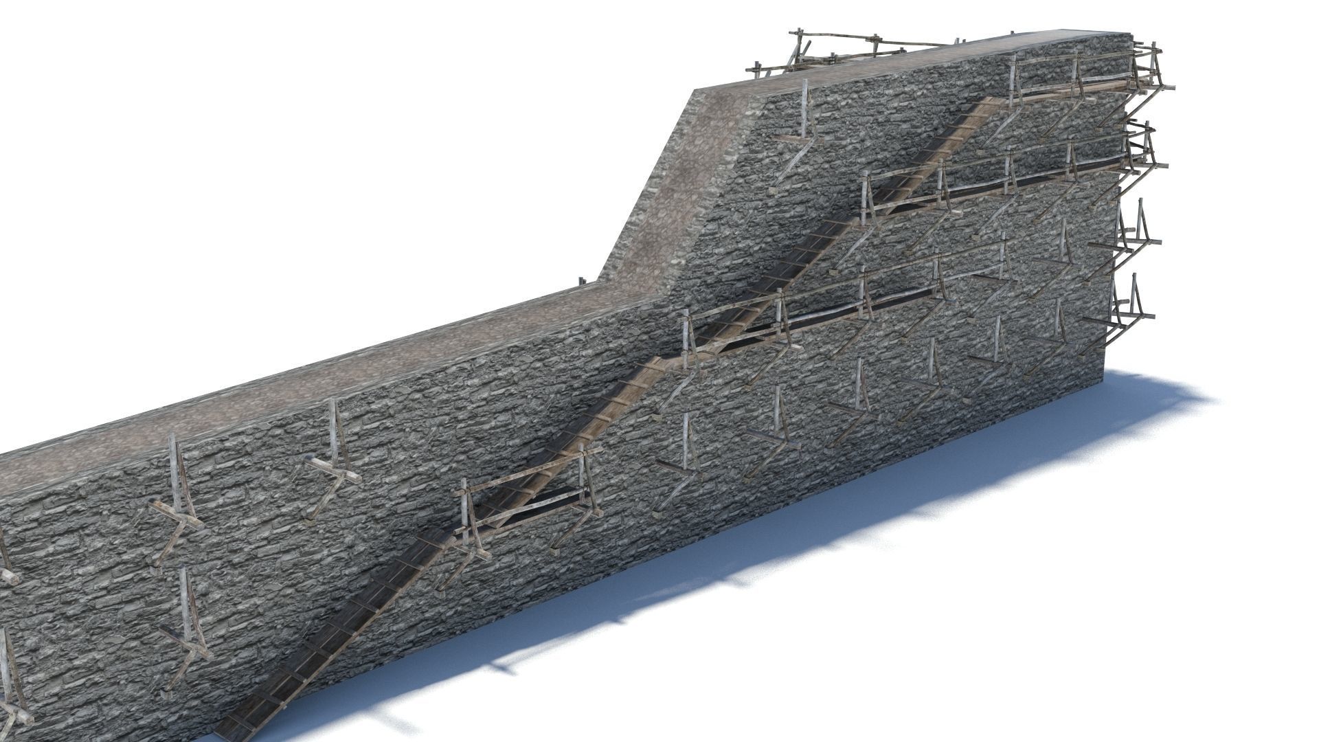 Modular medieval wooden scaffolding Low-poly 3D model_5