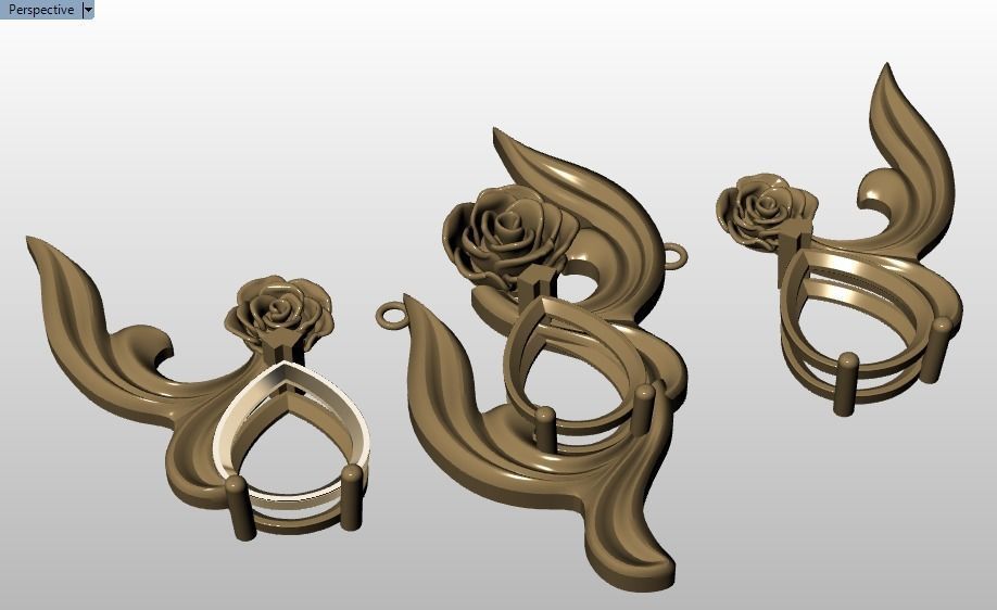 rose flower set 3D print model_12