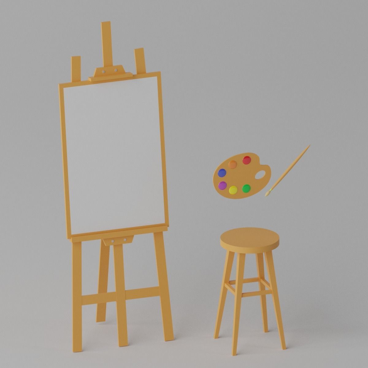 Cartoon Easel and Artist Palette 3D model_8