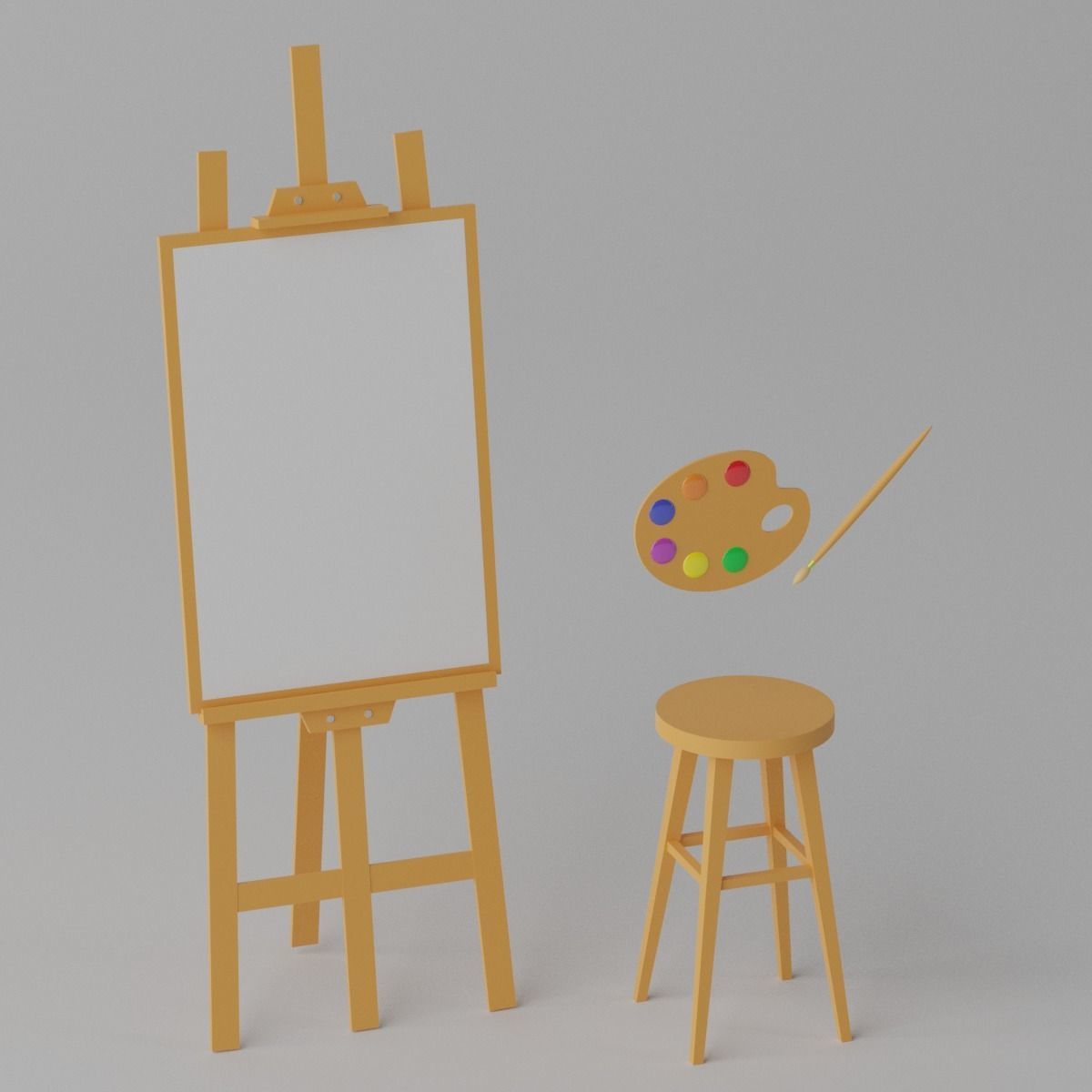 Cartoon Easel and Artist Palette 3D model_9