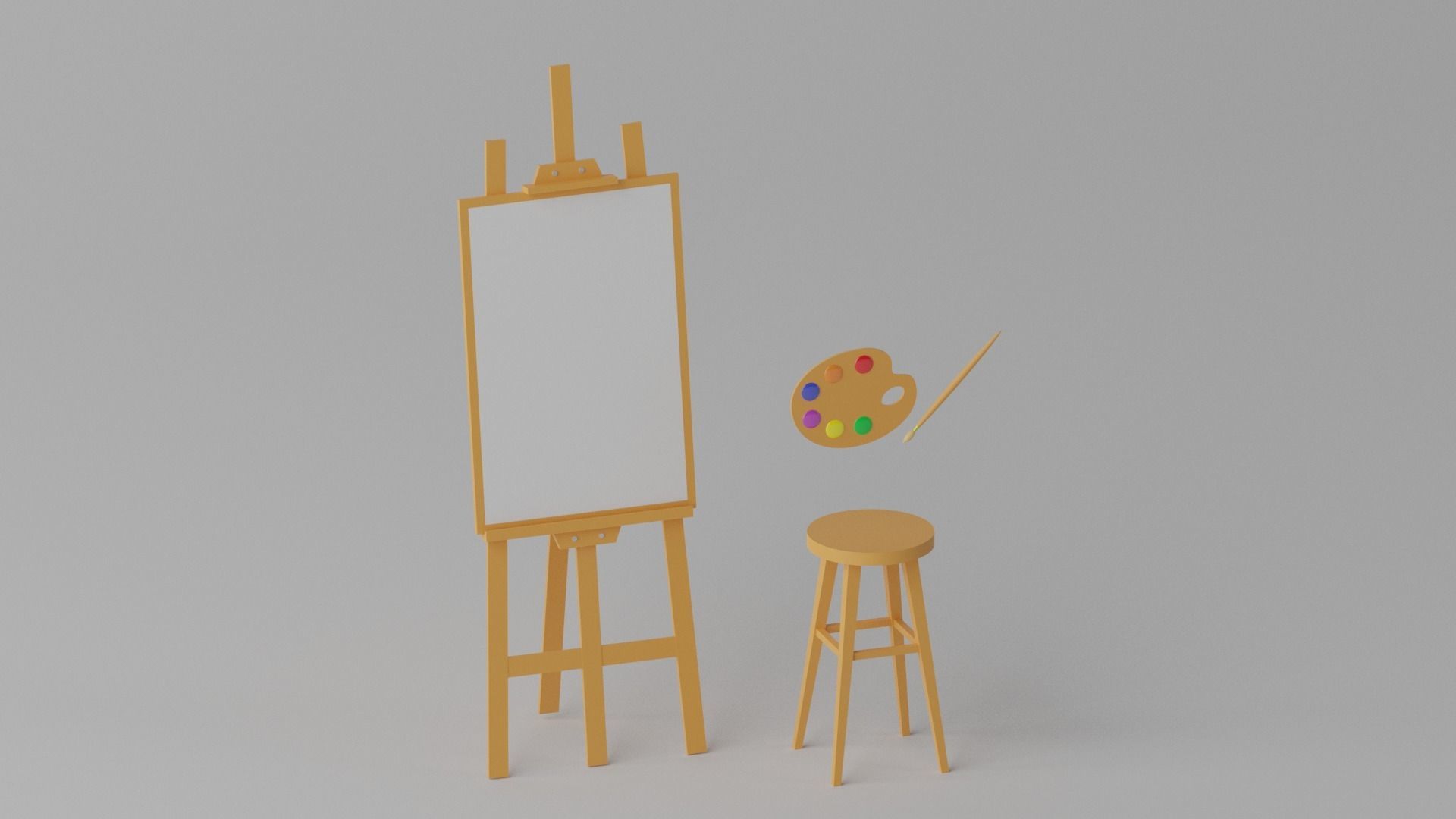 Cartoon Easel and Artist Palette 3D model_1