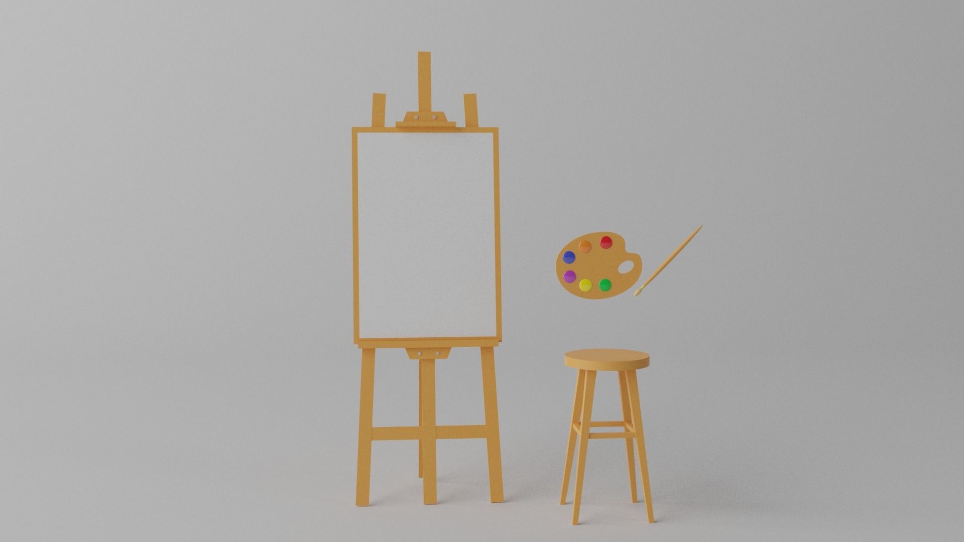 Cartoon Easel and Artist Palette 3D model_6