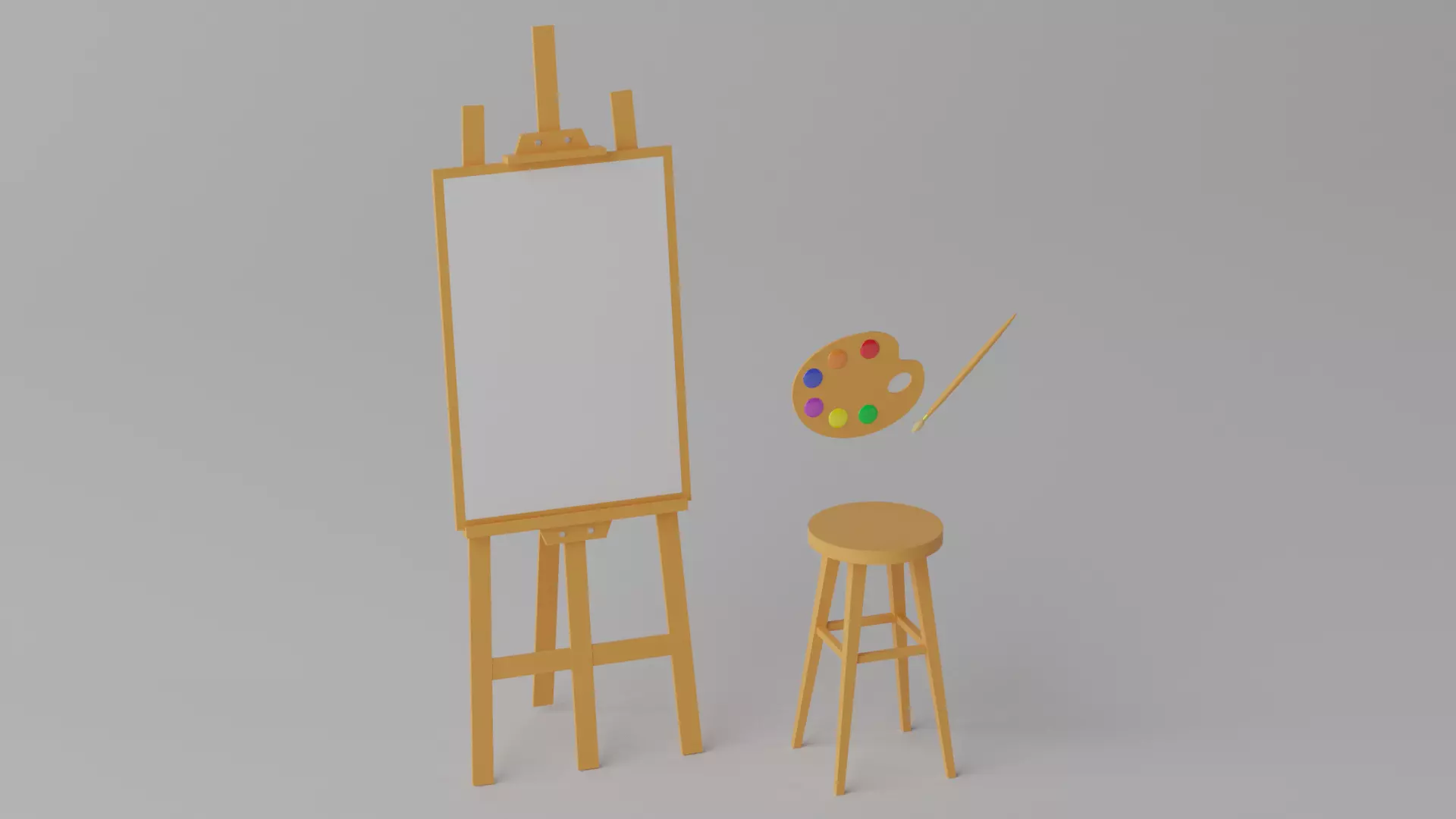 Cartoon Easel and Artist Palette 3D model_0