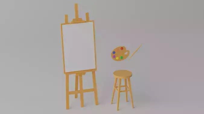 Cartoon Easel and Artist Palette 3D model