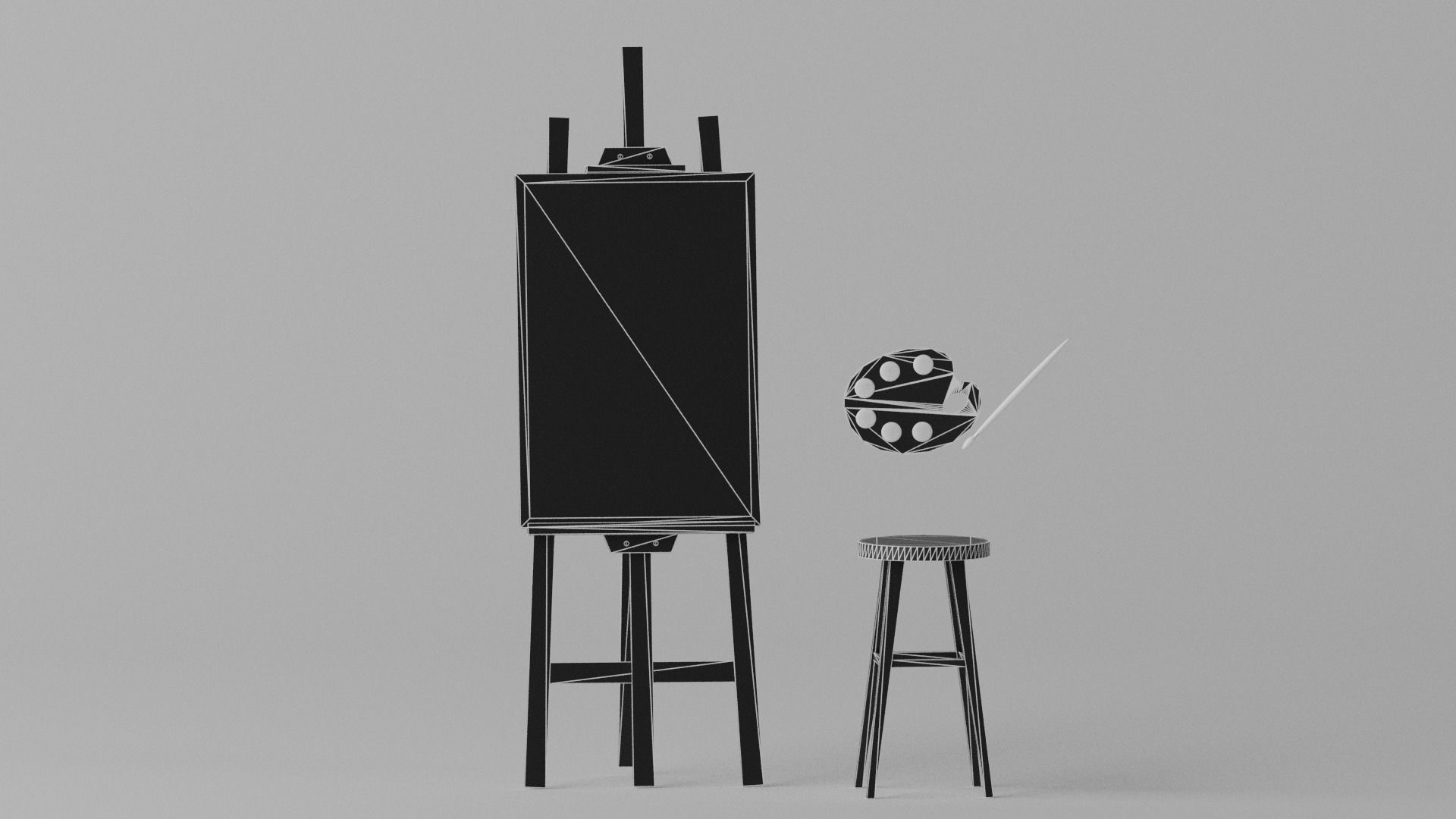 Cartoon Easel and Artist Palette 3D model_4