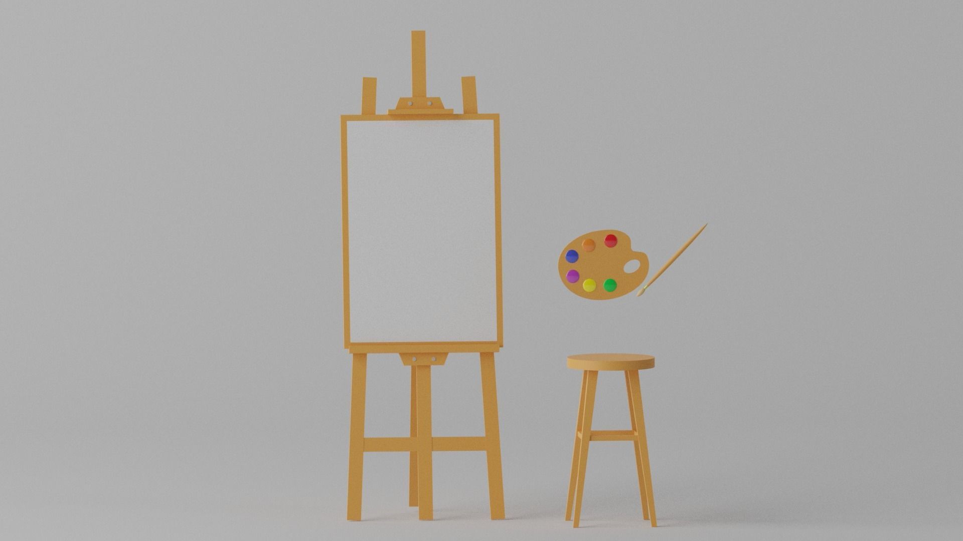 Cartoon Easel and Artist Palette 3D model_7