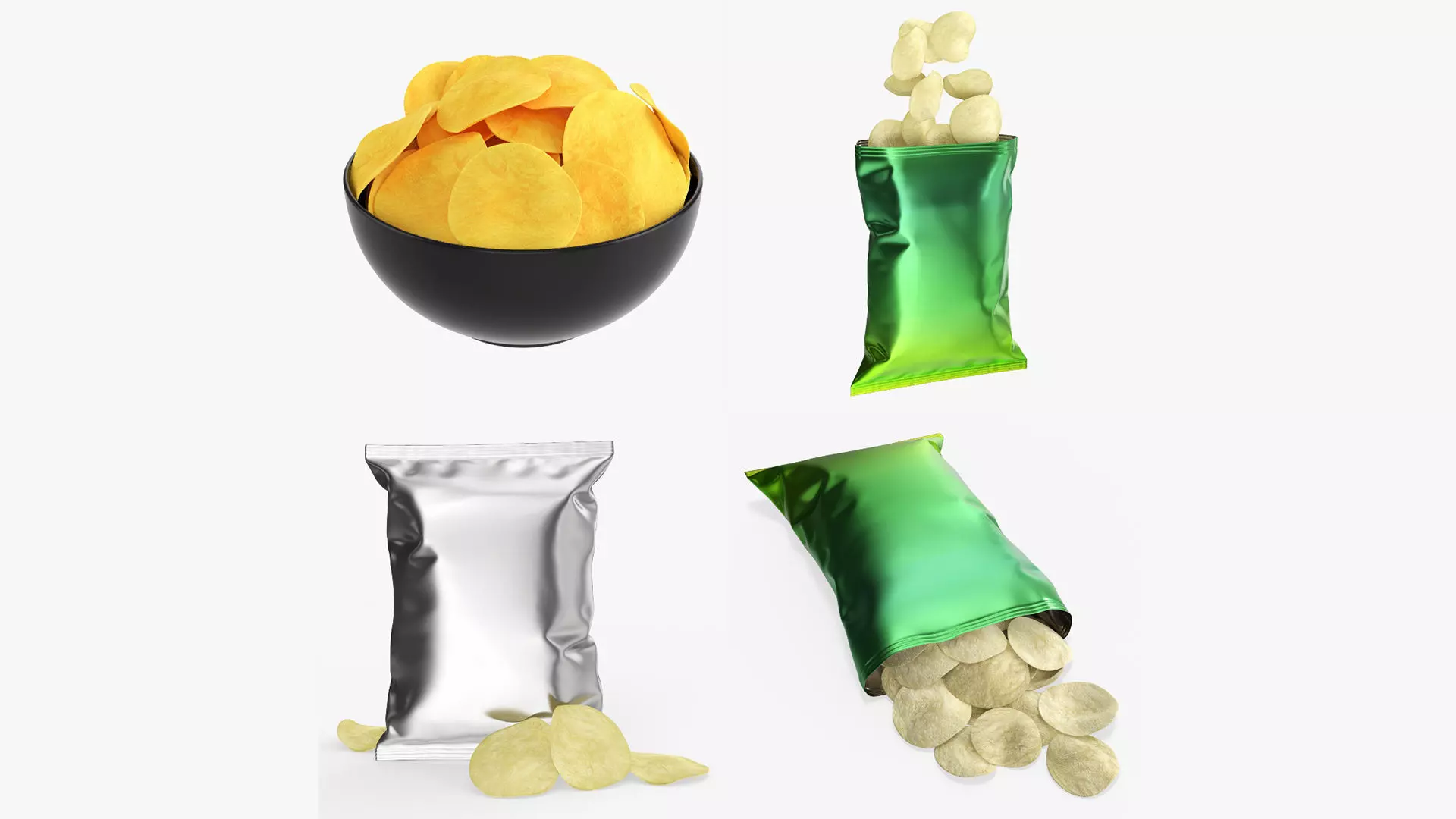 Potato chips in bowl and package 3D Model Collection_0