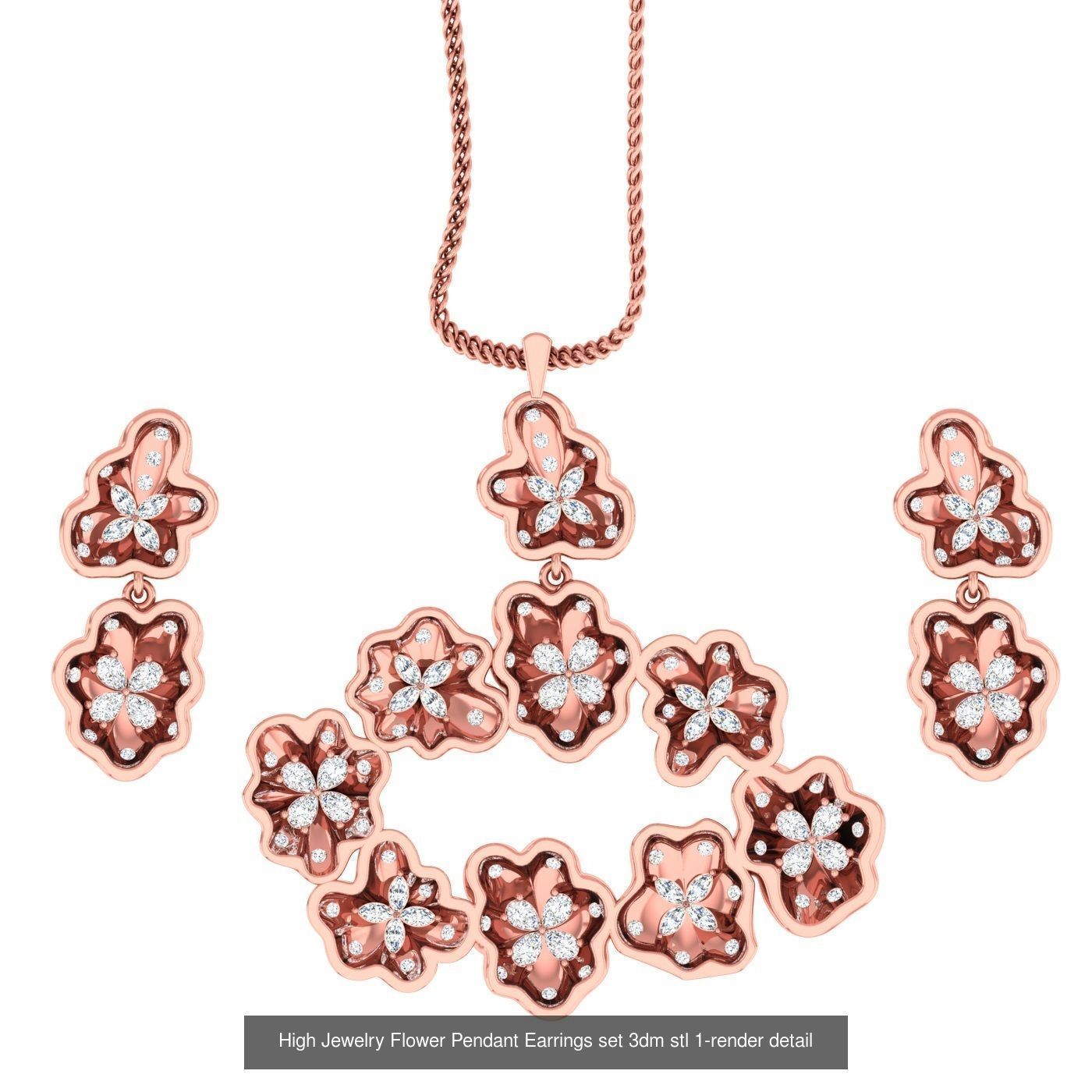 27 High Jewelry Flower Pendant Earrings set 3dm stl 3D Model Collection_27