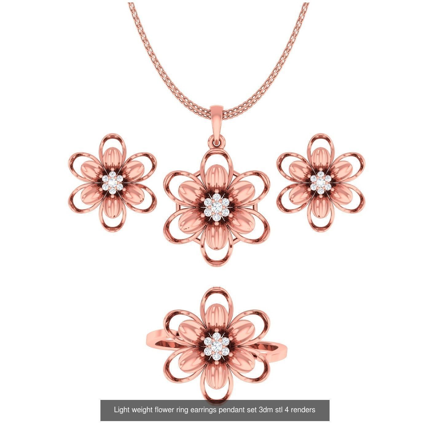 27 High Jewelry Flower Pendant Earrings set 3dm stl 3D Model Collection_5