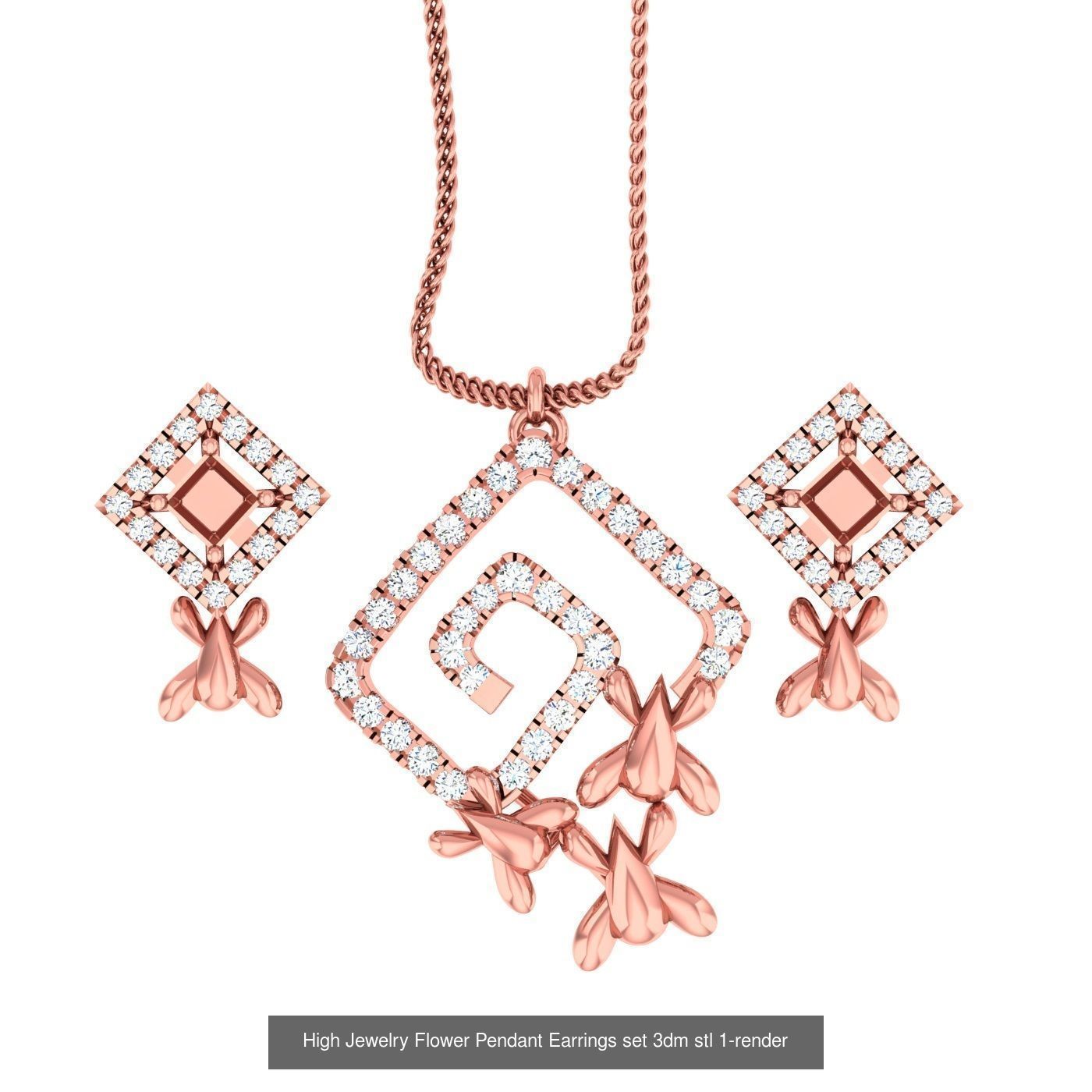 27 High Jewelry Flower Pendant Earrings set 3dm stl 3D Model Collection_24