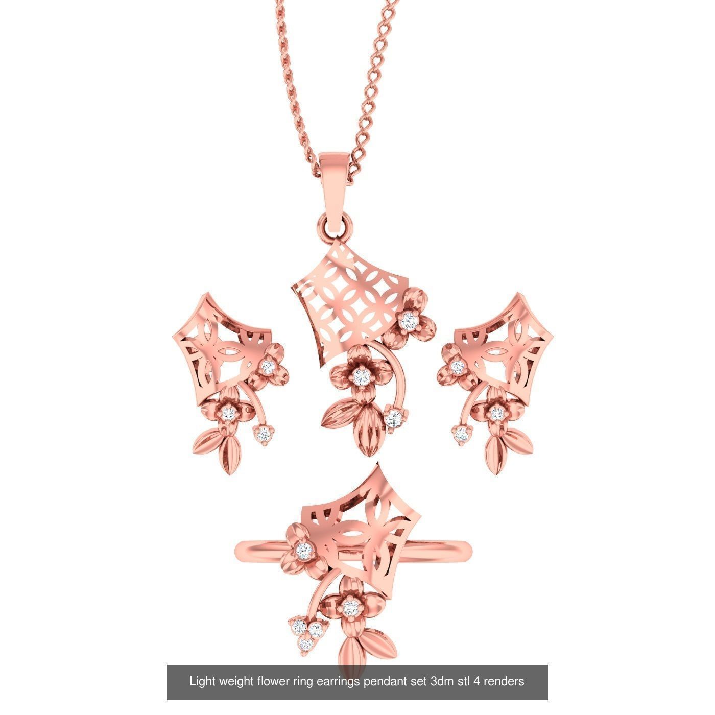 27 High Jewelry Flower Pendant Earrings set 3dm stl 3D Model Collection_3