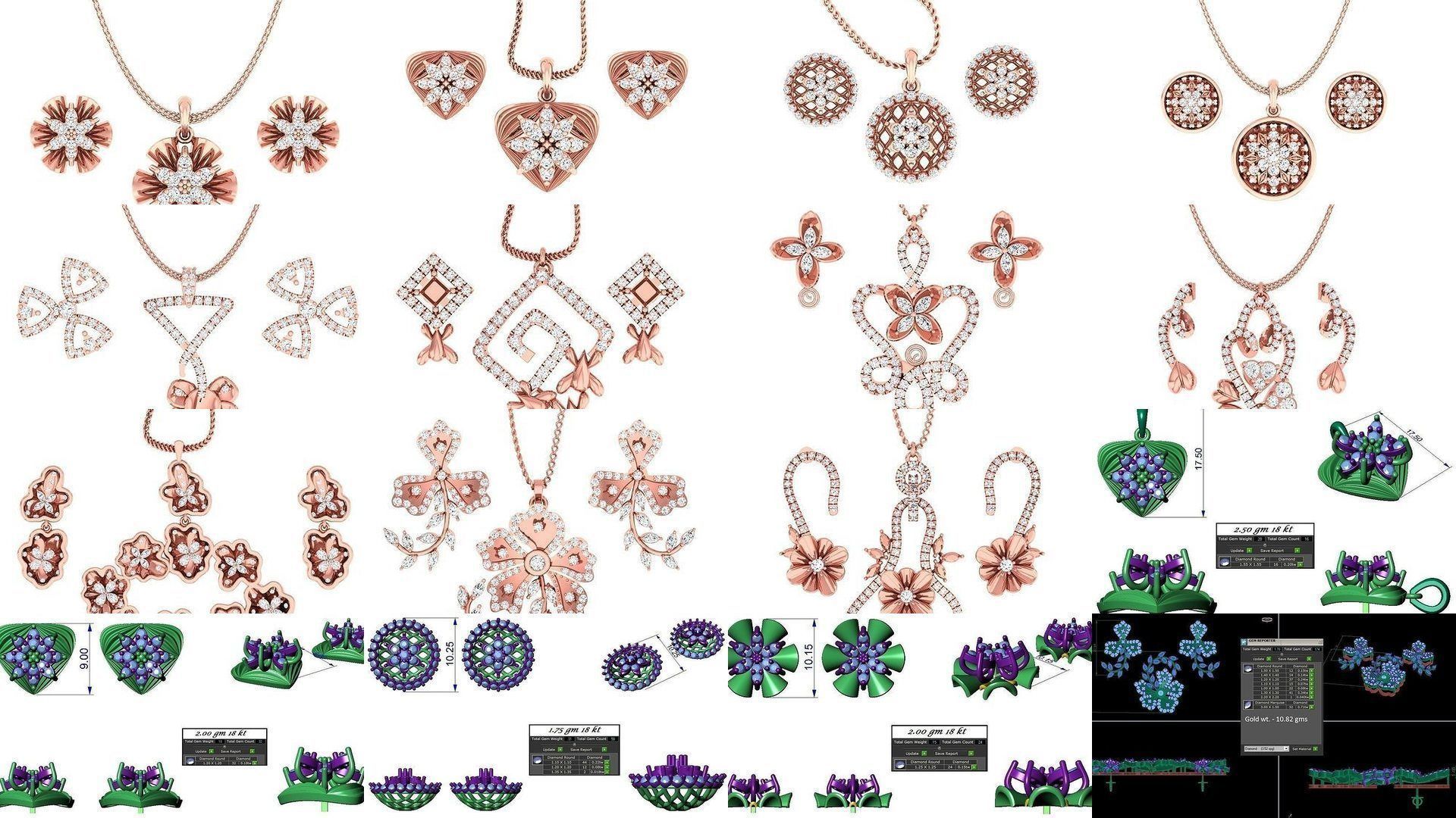 27 High Jewelry Flower Pendant Earrings set 3dm stl 3D Model Collection_1