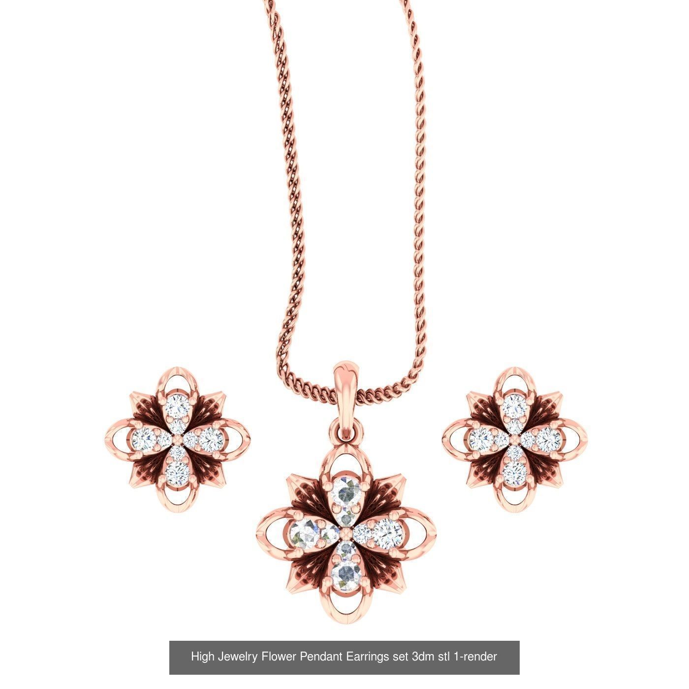 27 High Jewelry Flower Pendant Earrings set 3dm stl 3D Model Collection_16