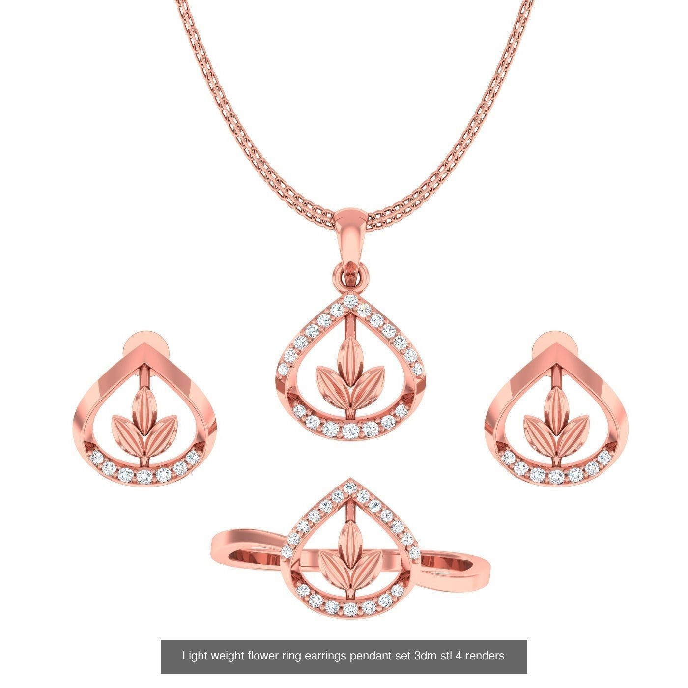 27 High Jewelry Flower Pendant Earrings set 3dm stl 3D Model Collection_8