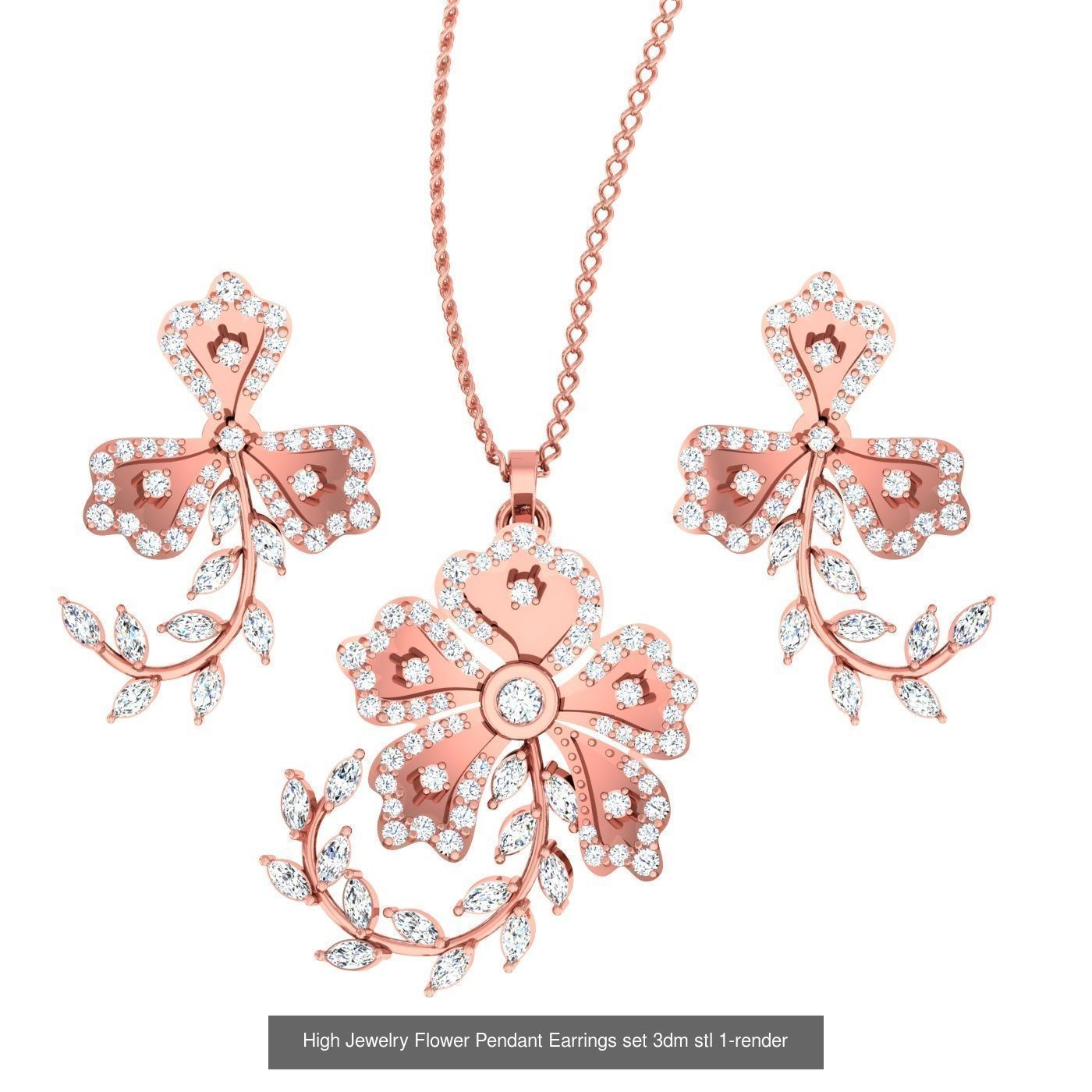 27 High Jewelry Flower Pendant Earrings set 3dm stl 3D Model Collection_28