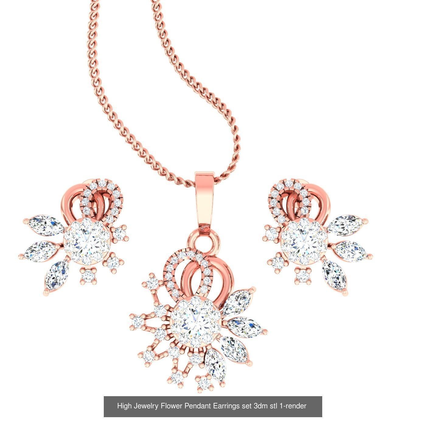 27 High Jewelry Flower Pendant Earrings set 3dm stl 3D Model Collection_10