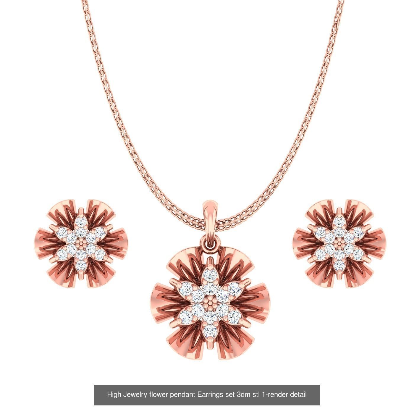 27 High Jewelry Flower Pendant Earrings set 3dm stl 3D Model Collection_19